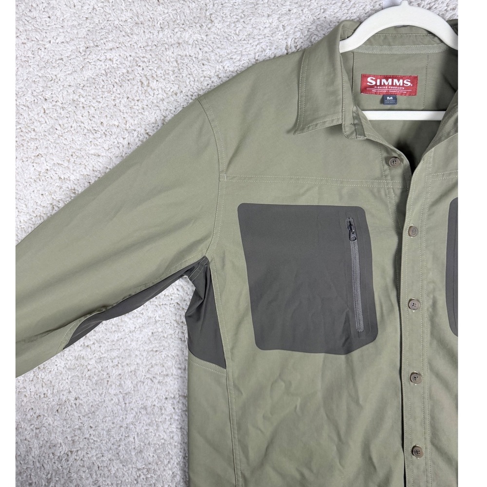 Simms Tongass Fishing Shirt M Olive Green Long Sleeve Utility Top NWOT